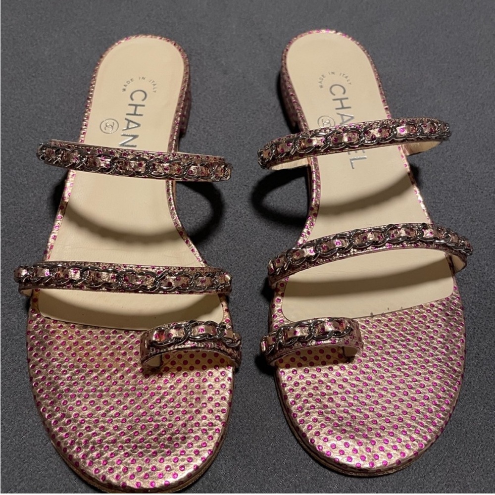 CHANEL PINK & ROSE GOLD SANDALS
